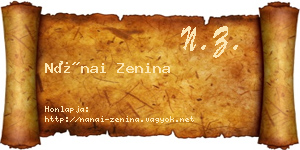 Nánai Zenina névjegykártya